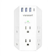 Outlet Extender, Vansoet 6 Outlet Splitter with 4 USB Ports(1 USB C PD 20W), 2100J Surge Protector Power Strip, 3 Side Multi Plug Outlet for Travel, Home, Office, Dorm