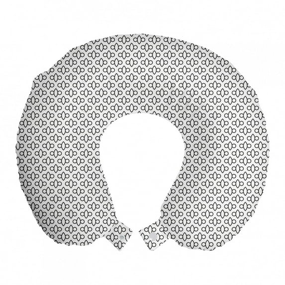 Abstract Travel Pillow Neck Rest, Monochrome Simplistic Design Symmetrical Motifs on Plain Background, Memory Foam Traveling Accessory Airplane and Car, 12", White and Charcoal Grey, by Ambesonne