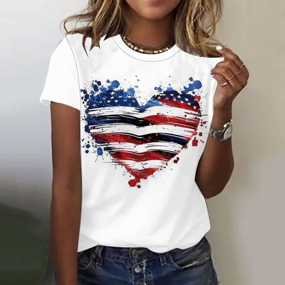 Aboser American Flag Trendy Graphic Tees for Women Summer Short Sleeve T Shirts 4th of July Patriotic Tops Memorial Day Holiday Tshirts
