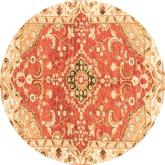Ahgly Company Indoor Round Abstract Orange Modern Area Rugs, 7' Round