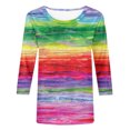 thumbnail image 4 of Dazajoo Women's Plus Size 3/4 Sleeve Tee Shirts Dressy Casual Crew Neck Striped Loose Fit Tunic Tops 2024 Trendy Color Block Tie Dye Tops for Women,Green,XL, 4 of 5