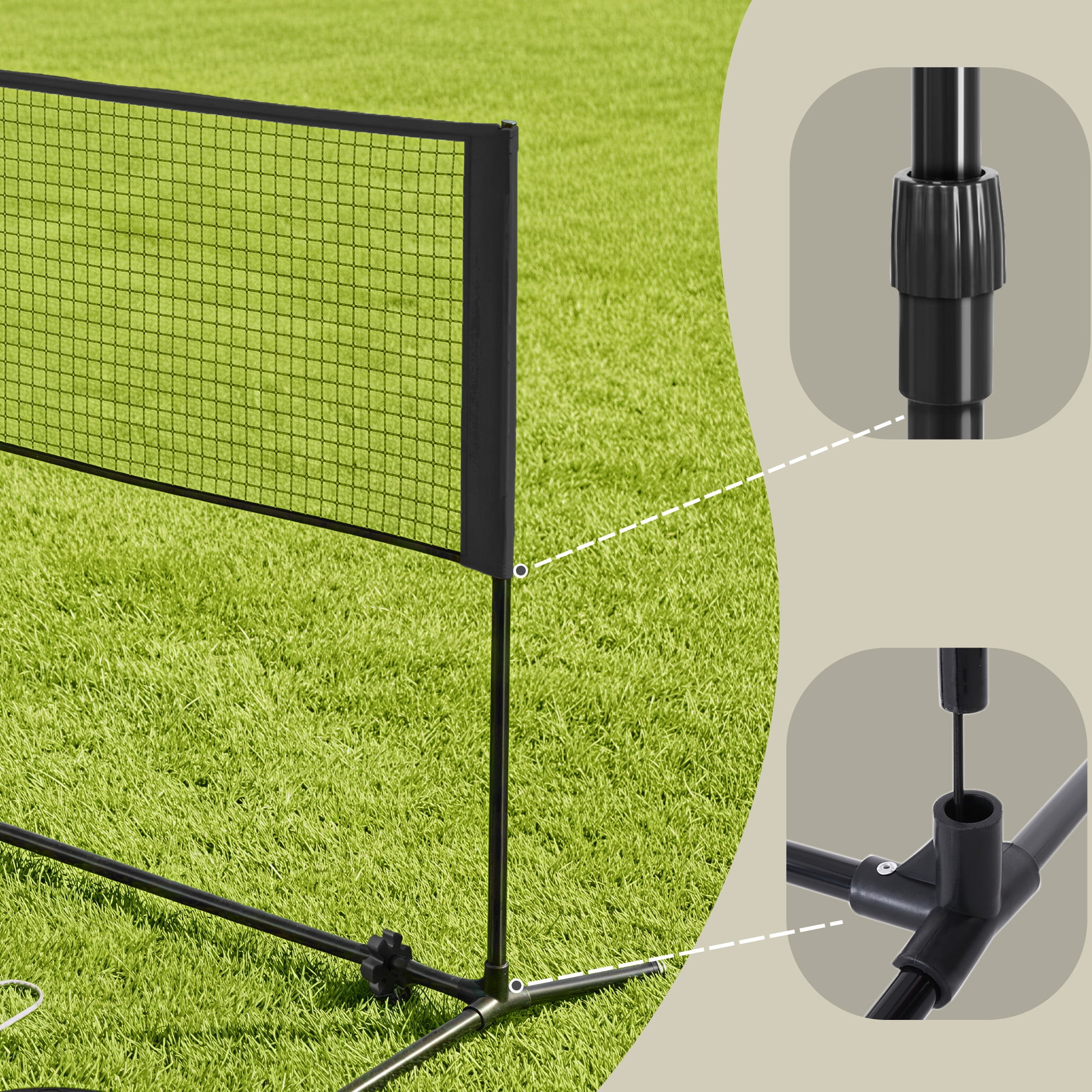 LEDREM Adjustable Height Badminton Net, Volleyball and Pickleball Net for Kids and Junior Tennis, 10-16.5 ft Wide Foldable Nylon Net with Poles