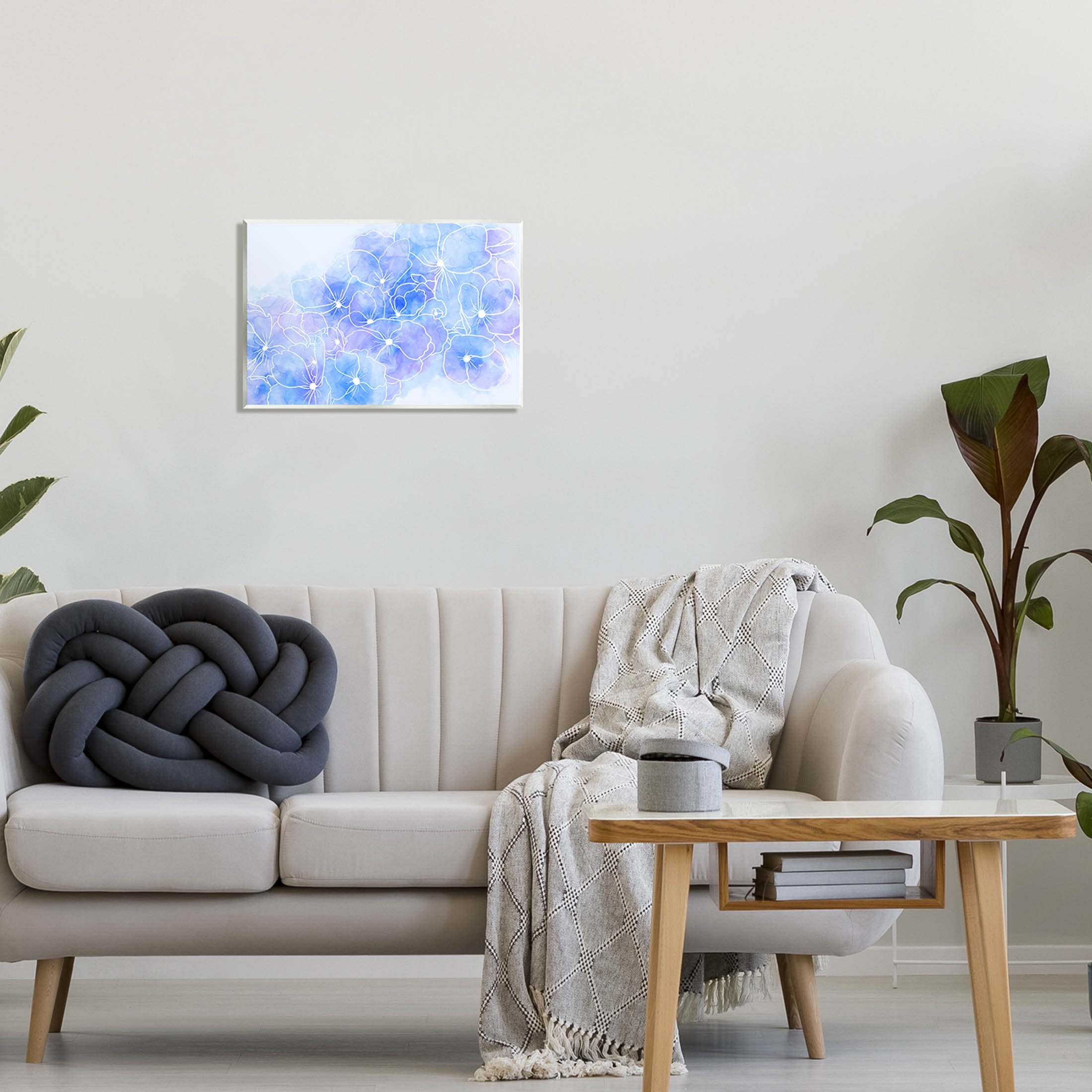 Pastel Blue Flower Outlines Botanical & Floral Graphic Art Unframed Art Print Wall Art