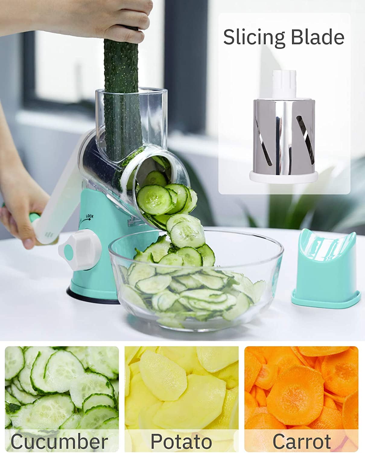 Sulythw Mandoline Slicer 3-in-1 Stainless Steel Rotary Cheese Grater for  Vegetable, Nuts, Carrots, Cucumbers 