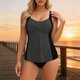 thumbnail image 2 of Conjunto de Bikini de Cintura Alta para las Mujeres Color Sólido Correa sin Espalda Dos Piezas, Bloque de Color Fuera Del Hombro Tanjini Traje de Baño, 2 of 8
