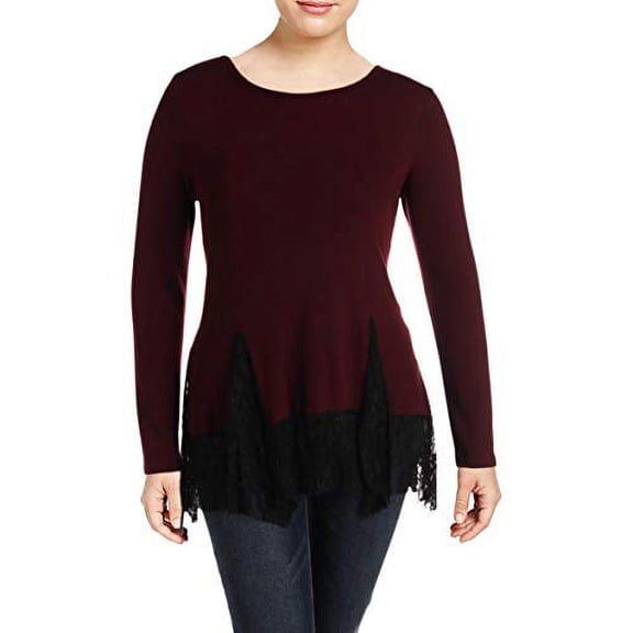 Karen Kane Women's LACE Inset Sweater, Wine, Extra Small