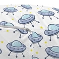 thumbnail image 3 of Spaceship Pouf Cover with Zipper, Repetitive Disc Shaped Flying Saucers and Stars on Plain Backdrop, Soft Decorative Fabric Unstuffed Case, 30" W X 17.3" L, White and Pale Ceil Blue, by Ambesonne, 3 of 5