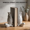 thumbnail image 3 of Hippo Bookends, Heavy Resin Animal Book Holders, Creative Yoga Hippo Statue — Resin Handstand Animal Figurine for Bookshelves, Desks, Offices, and Home Decor, 3 of 6