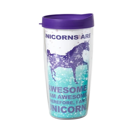 

Signature Tumblers Unicorns are Awesome I am a Unicorn Wrap on Teal and White Splatter 16 Ounce Double-Walled Travel Tumbler Mug with Violet Easy Sip Lid