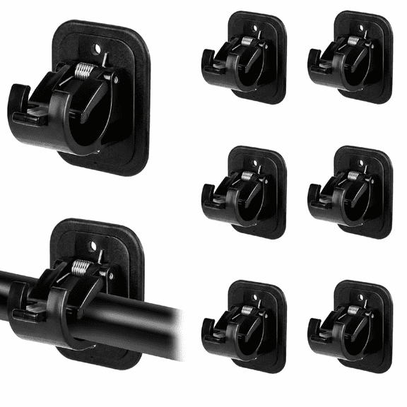 Curtain Rod Brackets 8 pack Plastic Black Self Adhesive No Drill 1-2cm Diameter Bathroom Kitchen