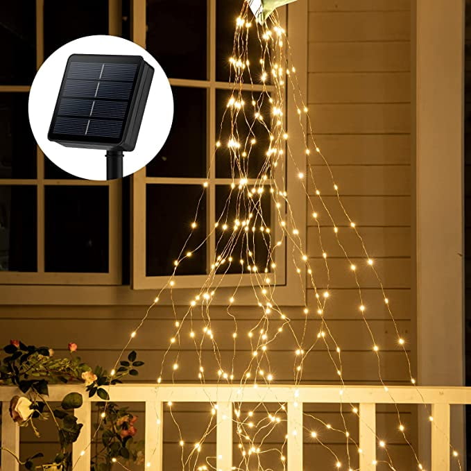 Outdoor Solar Fairy Lights - 2 Pack 250 LED Waterproof String Lights for  Garden Decor, Watering Can & Waterfall Style, Warm White, Patio Lighting