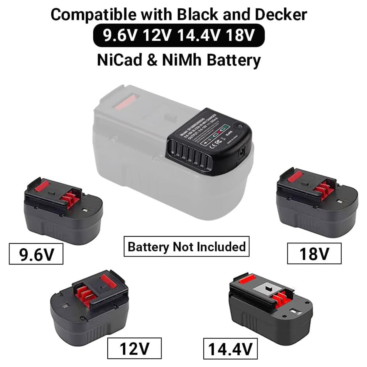 Replace of Black and Decker 18V Battery Charger 90556254-01 9.6V-18V NiCad  & NiMh Battery HPB12 FS12…See more Replace of Black and Decker 18V Battery