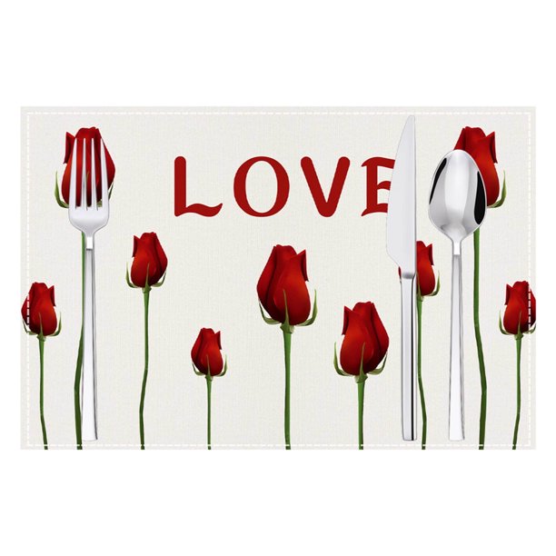 Manteles individuales de plástico para San Valentín de Hengsof, manteles individuales con dulces rojos y verdes, lavables y reutilizables, para mesa de comedor navideña, fiestas navideñas, decoración