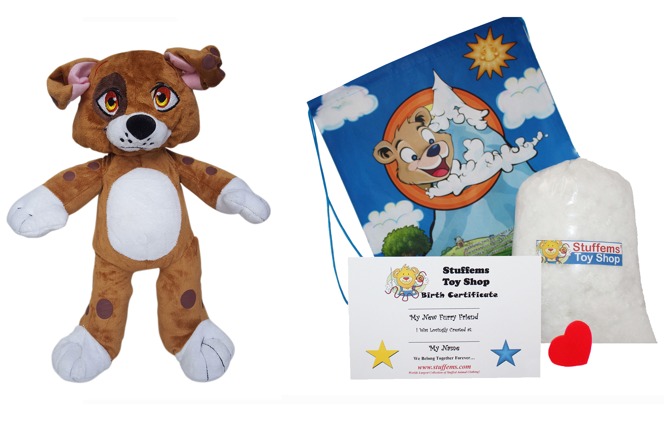 Make Your Own Stuffed Animal Cuddly Brown Dog Kit 16" No Sew Kit With Cute Backpack