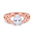 thumbnail image 2 of Rose Tone, Simulated Cubic Zirconia Size-8 Oval Solitaire Celtic Wedding Engagement Ring Vintage 925 Sterling Silver, 2 of 7