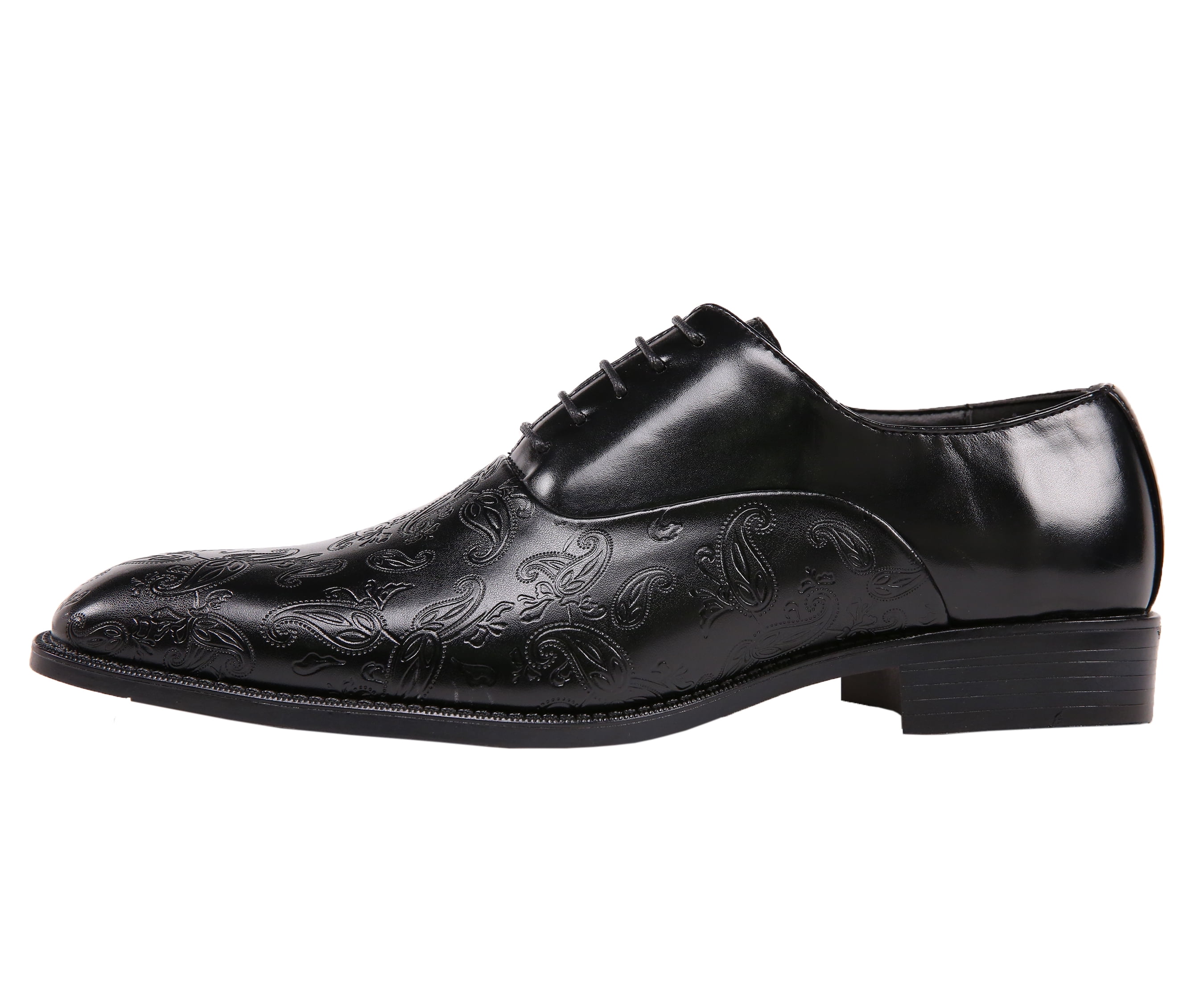 New Bolano Mens Paisley Embossed Plain Toe Oxford Black,White,Denim,Shoes PETER