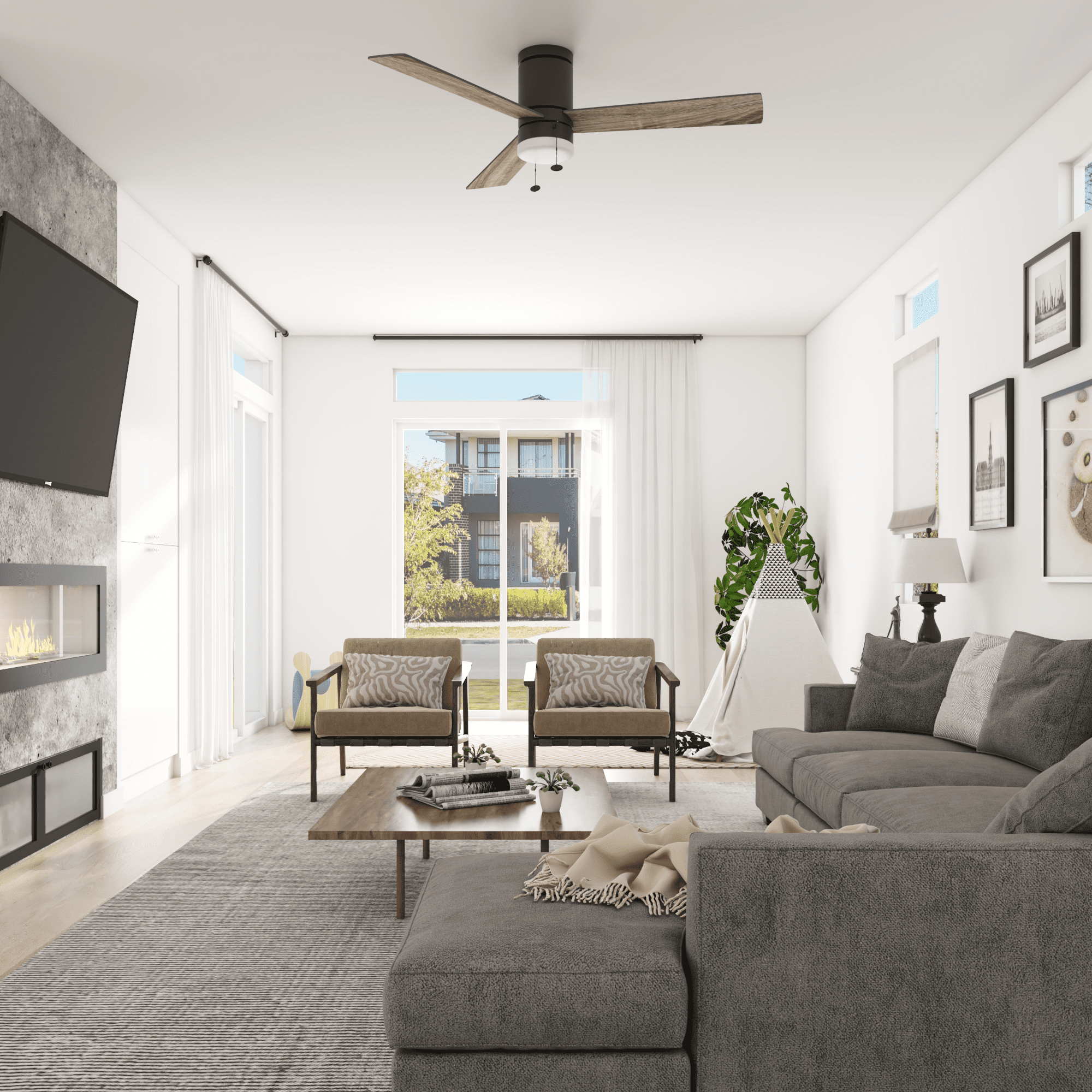Better Homes & Gardens 52" Black Modern Indoor Flushmount Ceiling Fan with Color Changing Light, Pull Chain Control & Reverse Airflow