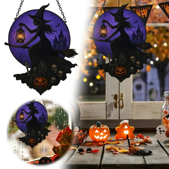Clearance Hangs under $5,Witch Halloween Ornaments Decor; Witch Lover Halloween Home Wall Room Door Decorations Acrylic Ornament For Window Hanging