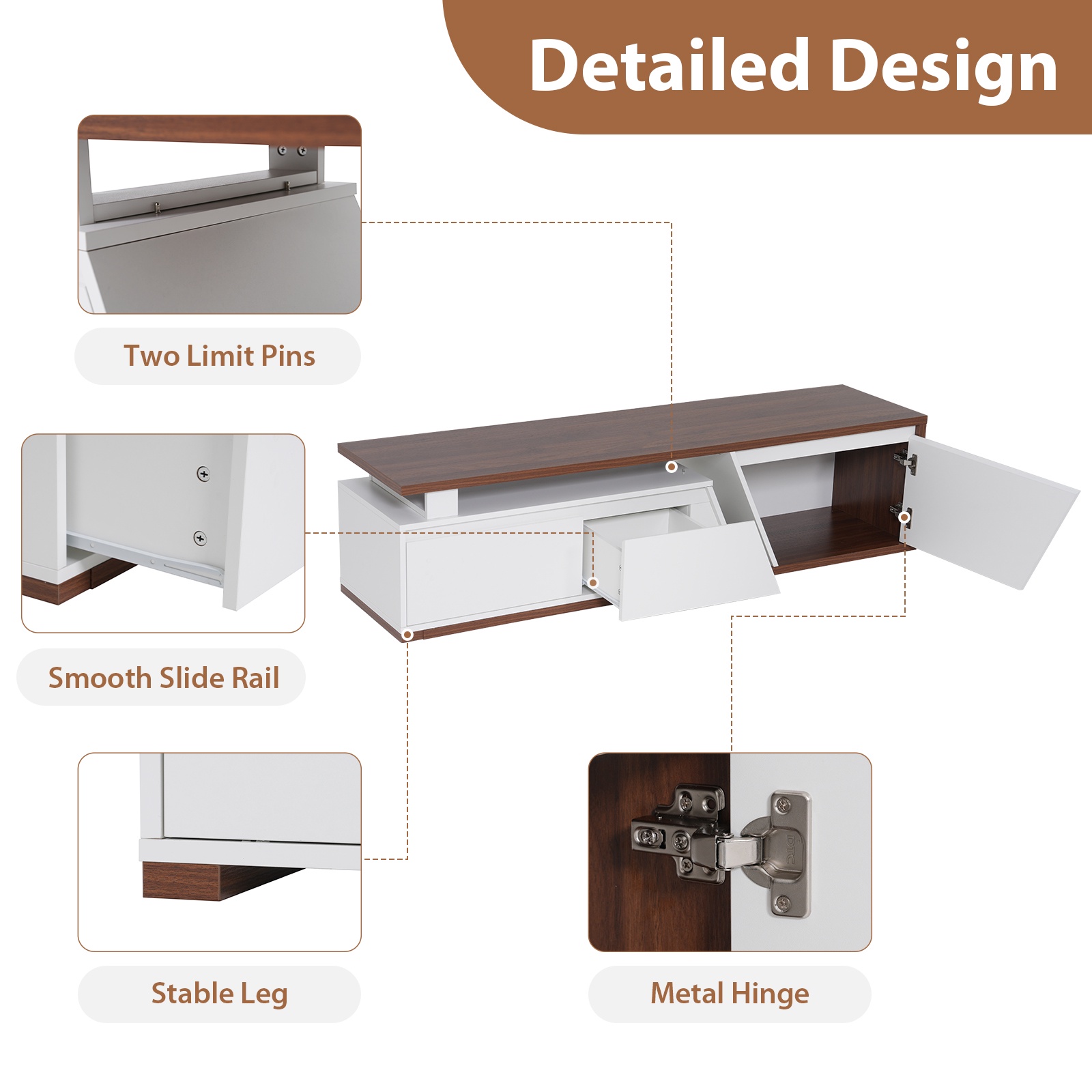 JOIVI Extendable LED TV Stand, Modern Entertainment Center with 2 Drawers, Sliding Tabletop Media Console with Storage Cabinet for Living Room, 63.0" - 90.5", White