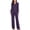 Purple, variant on 2 Piece Women's V-neck Long Sleeve Trousers With Pocket Button-up Sleepwear Pajamas Suit