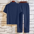 thumbnail image 5 of Bixock Plus Size Sweatsuit Outfits fot Men,2 Piece Set for Men Solid Color Linen Short Sleeve V Neck Button Shirt and Long Pants Summer Casual Vacation Set, 5 of 6