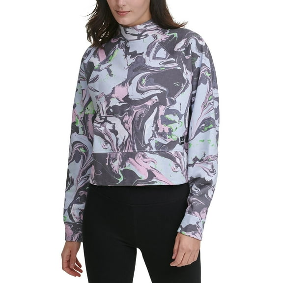 DKNY Sport Womens Cotton Marble-Print Cropped Top Blue Size XS MSRP $70