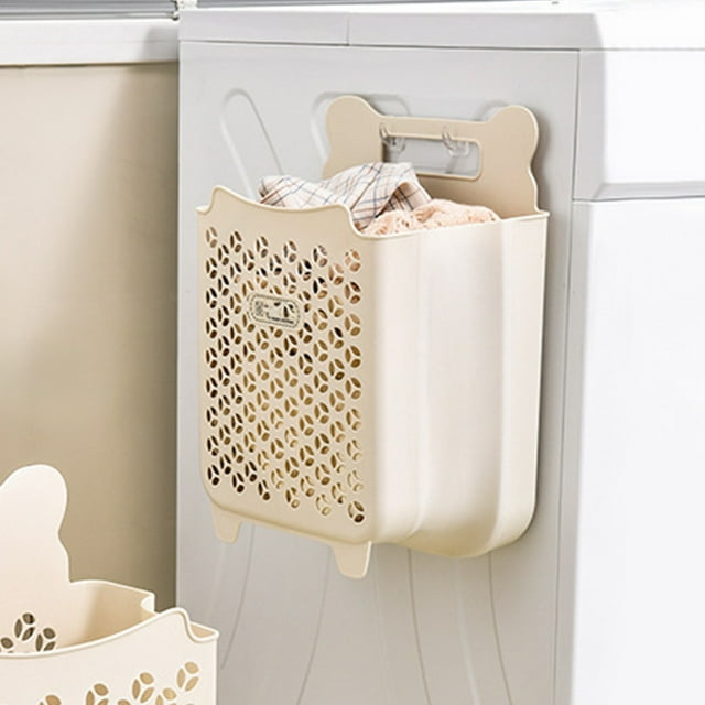 Household Folding Laundry Basket, Wall Hanging Bathroom Laundry Storage, TPE + Polypropylene Material, Hollow Pattern Design, with Handles, Space-Saving Organizer for Dirty Clothes