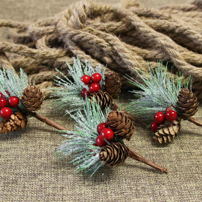 Pine Needles Branches with Gold Berry Stems Mini Pinecone Picks for Crafts Holiday Wreath Christmas Tree Ornaments Decor