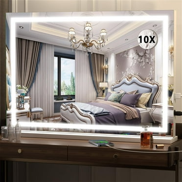 Hasipu Vanity Mirror with Lights, 32" x 22" LED Makeup Mirror, Lighted Makeup Mirror with Dimmable 3 Modes, Touch Screen Control Vanity Mirror Square White…