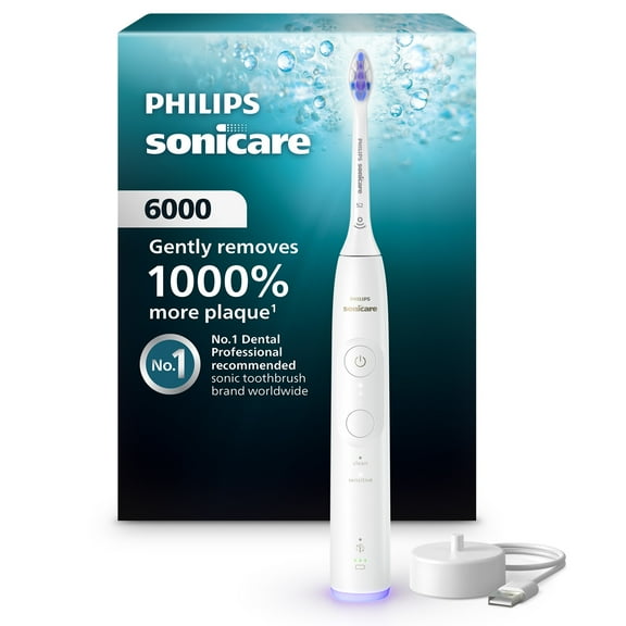 Philips Sonicare 6000 Series Electric Toothbrush - Next-Generation Sonicare Technology, Pressure Sensor, 6 Brushing Settings, Smartimer, Brushpacer, Replacement Reminder, 21-Day Runtime, HX7400/03