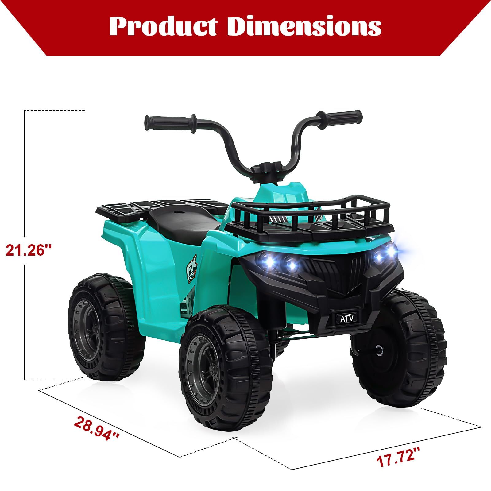 Sakiyr 12V Kids Ride On ATV, Battery Powered Electric Vehicle with Led Light, 4-Wheeler Quad ATV Play Car 2 Speeds for Boys Girls
