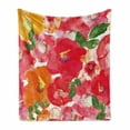 thumbnail image 1 of Flower Soft Flannel Fleece Throw Blanket, Watercolor Styled Effect Floral Theme Flowers and Leaves Pattern Art, Cozy Plush for Indoor and Outdoor Use, 50" x 70", Red and Orange, by Ambesonne, 1 of 6