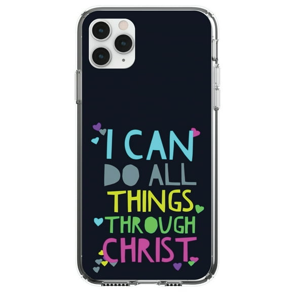 DistinctInk Clear Shockproof Hybrid Case for iPhone 11 Pro MAX (6.5" Screen) - TPU Bumper, Acrylic Back, Tempered Glass Screen Protector - I Can Do All Things Through Christ - Love of Christ