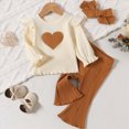 thumbnail image 2 of HCNTES Baby Girl Winter Clothes Girls Outfits Toddler Long Sleeve Heart Prints Ribbed T Shirt Pullover Tops Flare-Leg Pants Clothing Set Softness Festival Set, 2 of 8