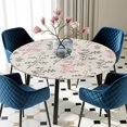 thumbnail image 5 of Elastic Fitted Round Tablecloth, Pink Grey Botanical Waterproof Stretch Table Cover for 55"-60" Tables, Rustic Country Spring Floral Summer Leaf Washable Outdoor Tablecloths for Patio, Picnic, 5 of 9