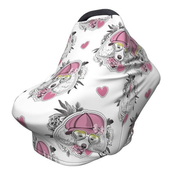 Fotbe Cartoon Poodle Dog Pattern Car Seat Covers for Babies, Nursing Breastfeeding Cover Carseat Canopy, Soft Stretchy Carrier Cover