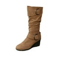 thumbnail image 3 of THDHVS Womens Boots,Shoes for Women,Fashion Casual Fashion Plus Size Knee-High Pleated Slouch Boots Solid Color Round Toe Side Zipper Thick Sole Wedge Heel Brown, 3 of 10