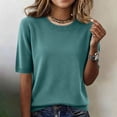 thumbnail image 2 of Hearthz Short Sleeve Sweaters for Women Knit Work Sweaters Tops Trendy Crew Neck Shirts Women Business Casual Lightweight Women Tunic Tops, 2 of 8