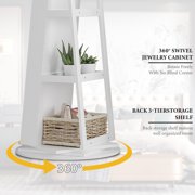 Lvifur 360° Swivel LED Jewelry Cabinet,Full Length Mirror Large Capacity Jewelry Armoire Organizer with 6 LED Lights, Lockable Floor Standing Mirror With Back Rear Storage, White