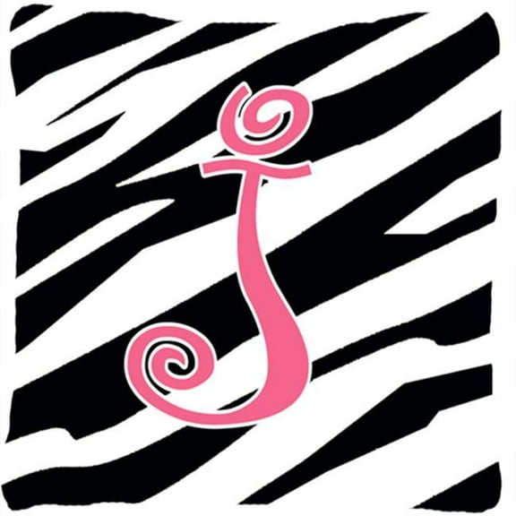 Carolines Treasures 14 x 14 in. Monogram Initial J Zebra Stripe and Pink Fabric Decorative Pillow