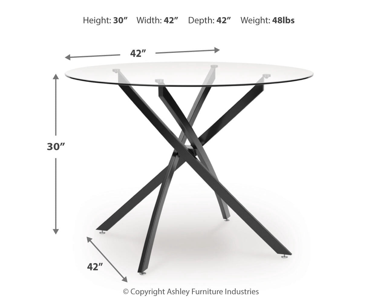 Signature Design by Ashley Pharwynn Round Glass Dining Table Only - Modern Black Metal Base - 42" Diameter