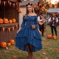 thumbnail image 2 of Off Shoulder Tiered Dress, Lace Up Corset Waist Dress, Long Sleeve Medieval Costume, Renaissance Dress Women Medieval Costume Victorian Dresses Peasant Gothic Fairy Witch Wedding Under Dress, Blue M, 2 of 5