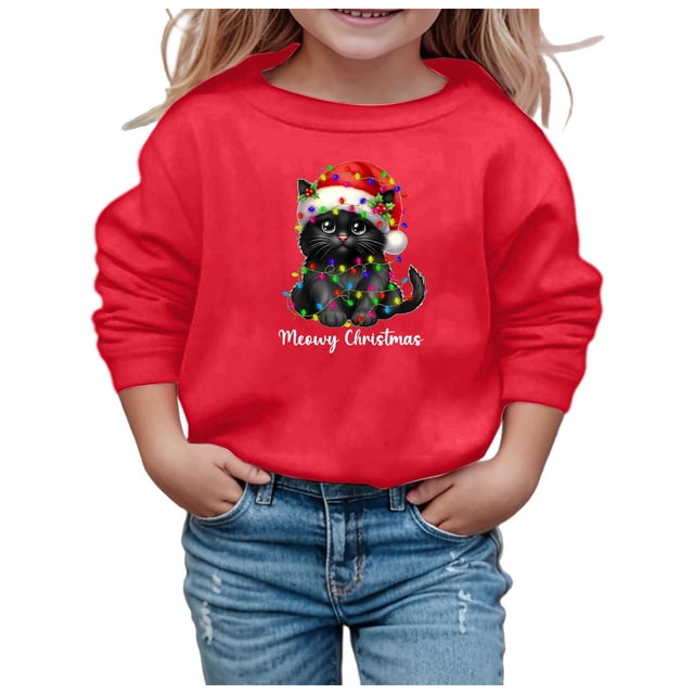 PMVFHDE Chandail à Capuchon et Chandails en Molleton pour Filles Noël Mode Décontractée Imprimé Manches Longues Col Rond pour Filles - et Vêtements Confortables