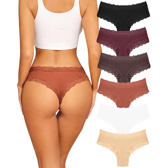 Bragas brasileñas de algodón Sth Big para mujer, sexy, encaje, suave y transpirable, ropa interior atrevida de algodón para mujer, paquete de 6 unidades (6A, grande)