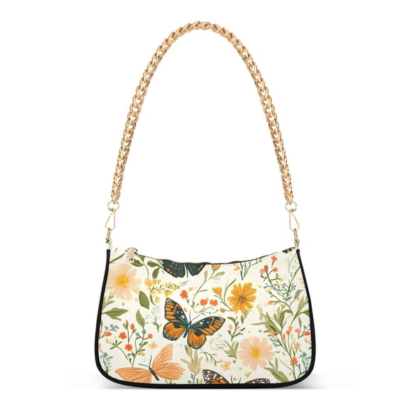 ALAZA Spring Butterflies Floral-a10 Women's Chain Shoulder Bag Hobo Handbag Tote Crossbody Purse