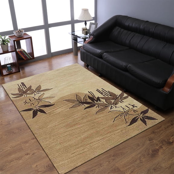 Rugsotic Carpets Hand Tufted Wool Eco-Friendly 5'x8' Rectangle Light Brown Floral Modern High Pile Thick Handmade Anti Skid Indoor Area Rug K00905