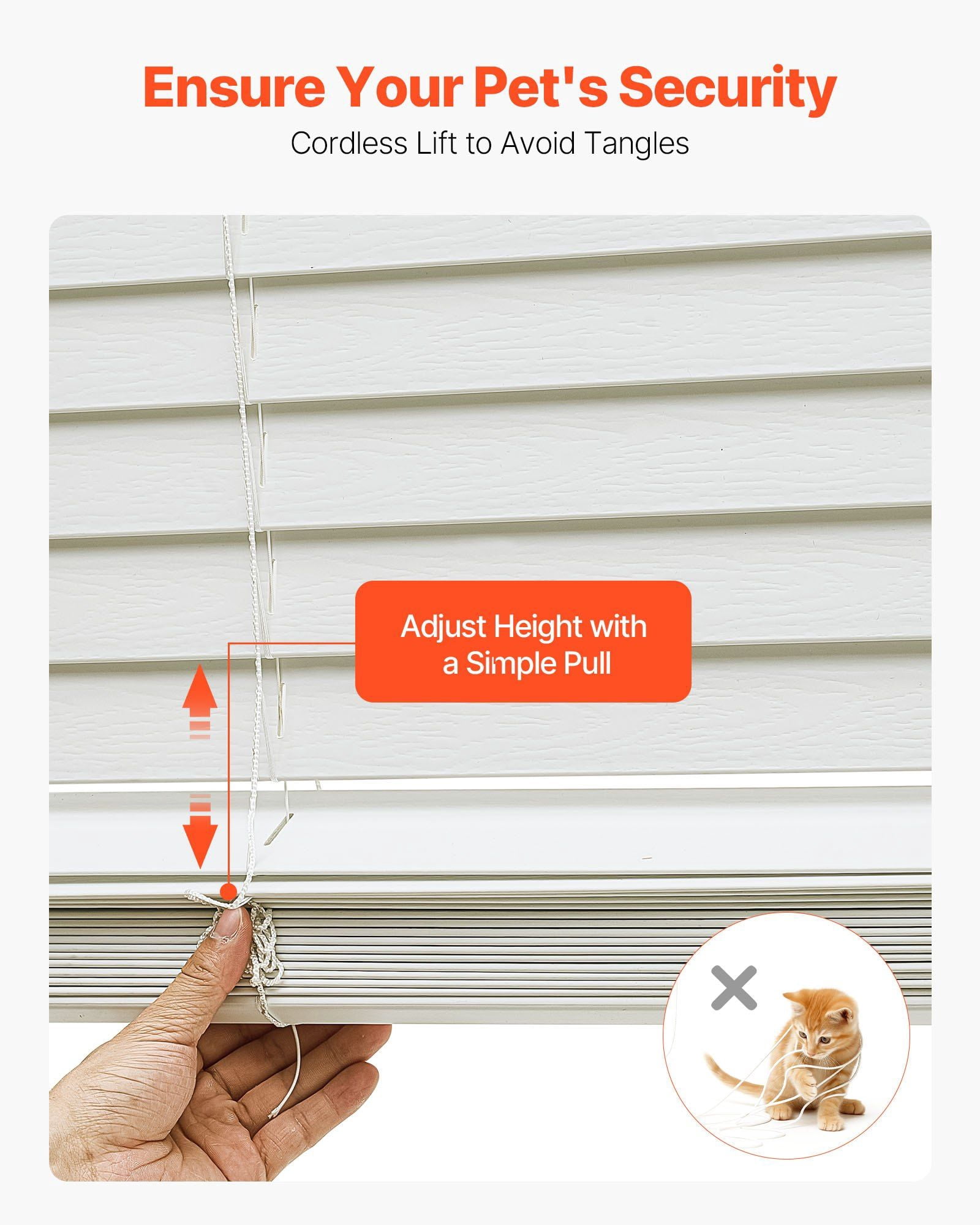 Faux Wood Blinds 2 Inch Slat 34.5 by 60 Inches Cordless Window Shades with Decorative Board Easy Clean Simple Light Adjustment Room Darkening White Interior Blinds
