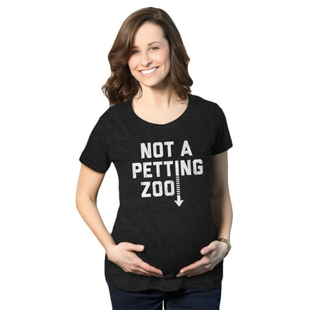 

Maternity Not A Petting Zoo Tshirt Funny Pregnancy Baby Bump Hands Off Graphic Announcement Tee (Heather Black) - XL