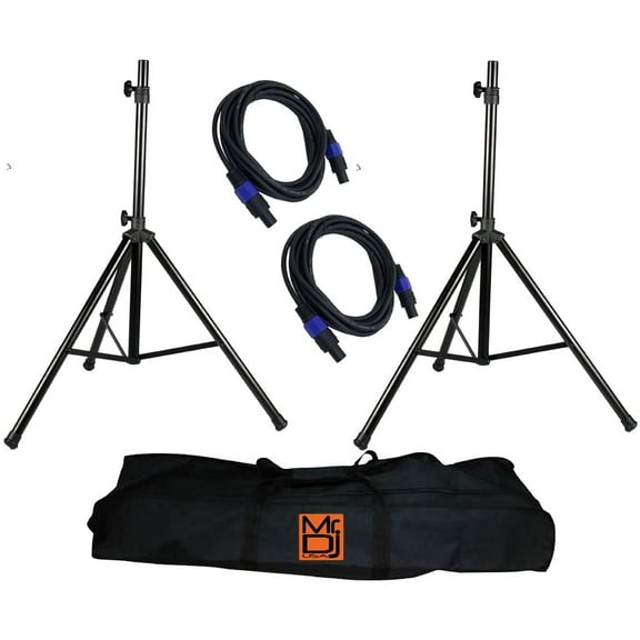 MR DJ SS850PKG Speaker Stand with Road Carrying Bag & Speakon Cable Universal Black Heavy Duty Folding Tripod PRO PA DJ Home On Stage Speaker Stand Mount Holder with Road Carrying Bag & 2 Speakon Male