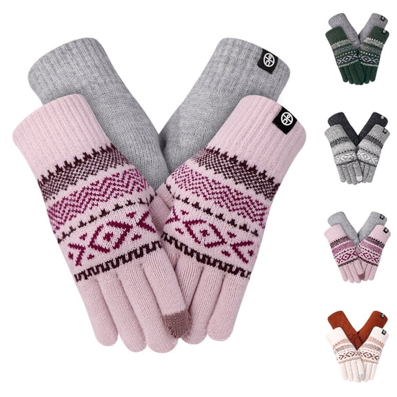 GPOECD Winter Gloves Couple Knitted Thermal Soft Touchscreen Texting Warm Cold Weather Mittens for Men and Women